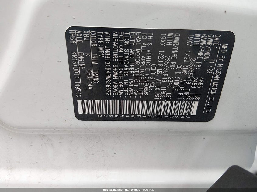 2023 Nissan Rogue VIN JN8BT3CB4PW356672 IAAI salvage auction — RIGHT FRONT, Salvage (Ohio), sold $3,800 on 2026-07-29 (photo 9)