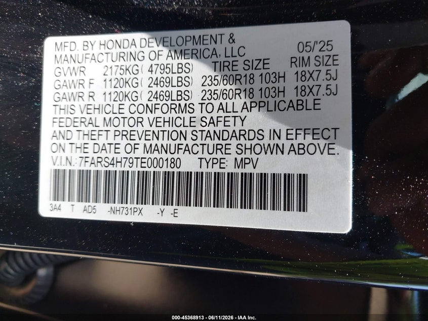 2026 Honda Cr-v VIN 7FARS4H79TE000180 IAAI salvage auction — FRONT END, Salvage (Rhode Island), sold $16,100 on 2026-08-01 (photo 9)
