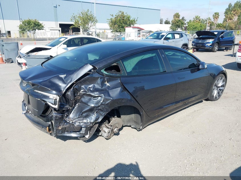 2025 Tesla Model 3 VIN 5YJ3E1EB5SF928311 IAAI salvage auction — RIGHT REAR, Salvage Title, sold $3,700 on 2026-07-29 (photo 4)