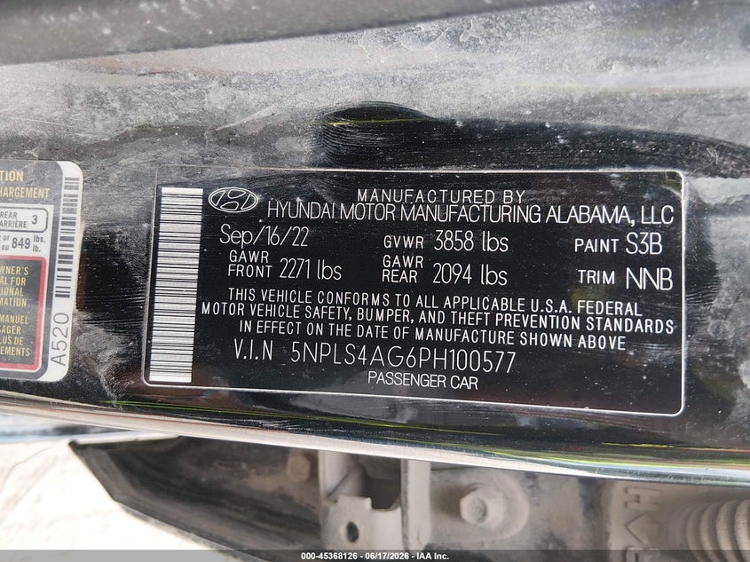 2023 Hyundai Elantra VIN 5NPLS4AG6PH100577 IAAI salvage auction — FRONT END, Salvage - 75% Or Less (Maryland), sold $4,050 on 2026-07-09 (photo 9)