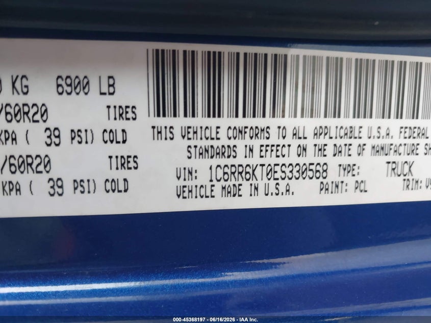 2014 Ram 1500 VIN 1C6RR6KT0ES330568 IAAI salvage auction — REAR END, Clear (Alabama), sold $1,600 on 2026-07-19 (photo 9)