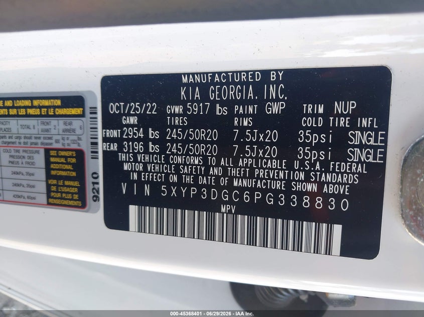 2023 Kia Telluride VIN 5XYP3DGC6PG338830 IAAI salvage auction — FRONT END, Mv-907A (New York), sold $5,600 on 2026-07-28 (photo 9)