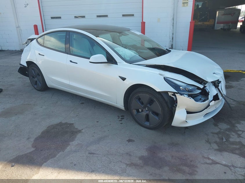 2022 Tesla Model 3 VIN 5YJ3E1EA5NF329727 IAAI salvage auction — FRONT END, Certificate Of Destruction (Florida), sold $2,350 on 2026-07-18 (photo 1)