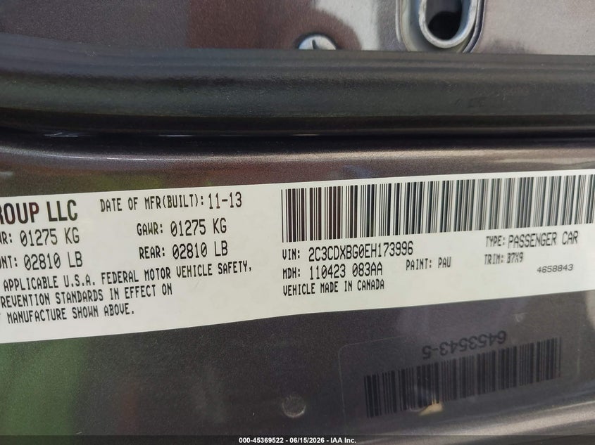 2014 Dodge Charger VIN 2C3CDXBG0EH173996 IAAI salvage auction — RIGHT FRONT, Certificate Of Title (Nebraska), sold $1,425 on 2026-08-10 (photo 9)