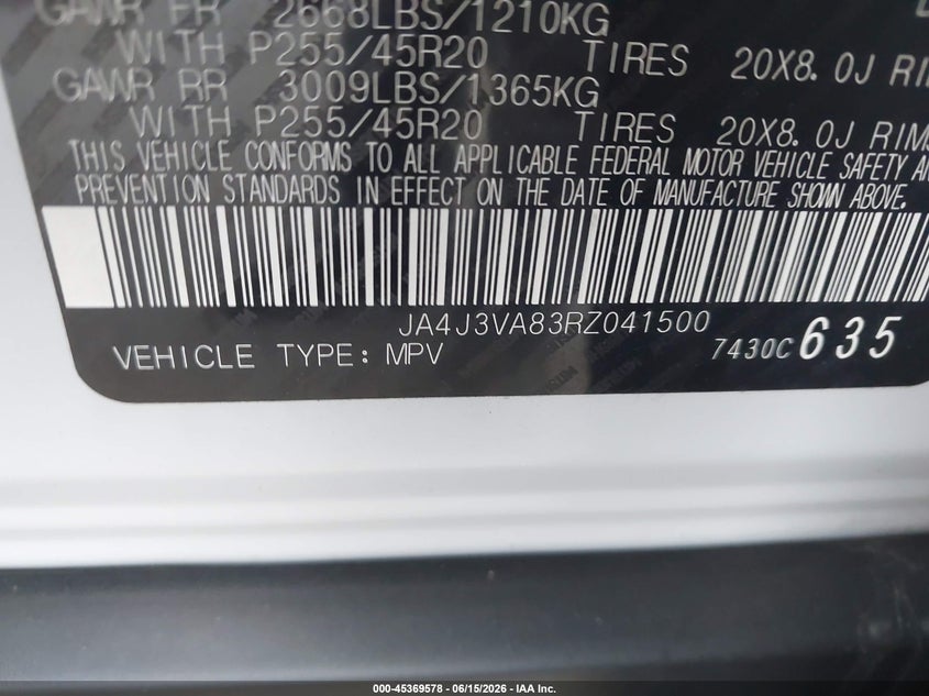 2024 Mitsubishi Outlander VIN JA4J3VA83RZ041500 IAAI salvage auction — FRONT END, Salvage (Texas), sold $3,550 on 2026-07-28 (photo 9)