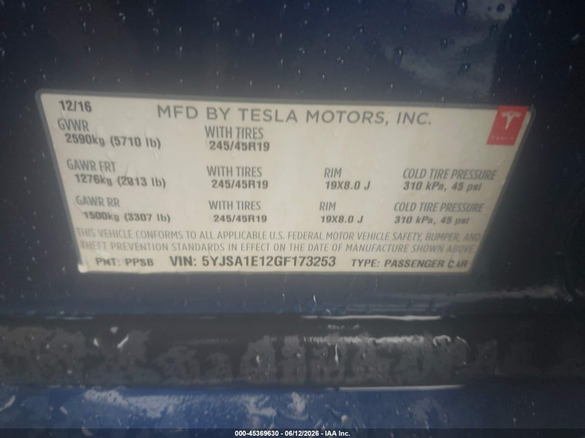 2016 Tesla Model s VIN 5YJSA1E12GF173253 IAAI salvage auction — SIDE, Original (Texas), sold $6,700 on 2026-07-16 (photo 9)