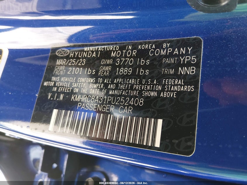2023 Hyundai Venue VIN KMHRC8A31PU252408 IAAI salvage auction — RIGHT REAR, Salvage (Indiana), sold $5,125 on 2026-07-29 (photo 9)
