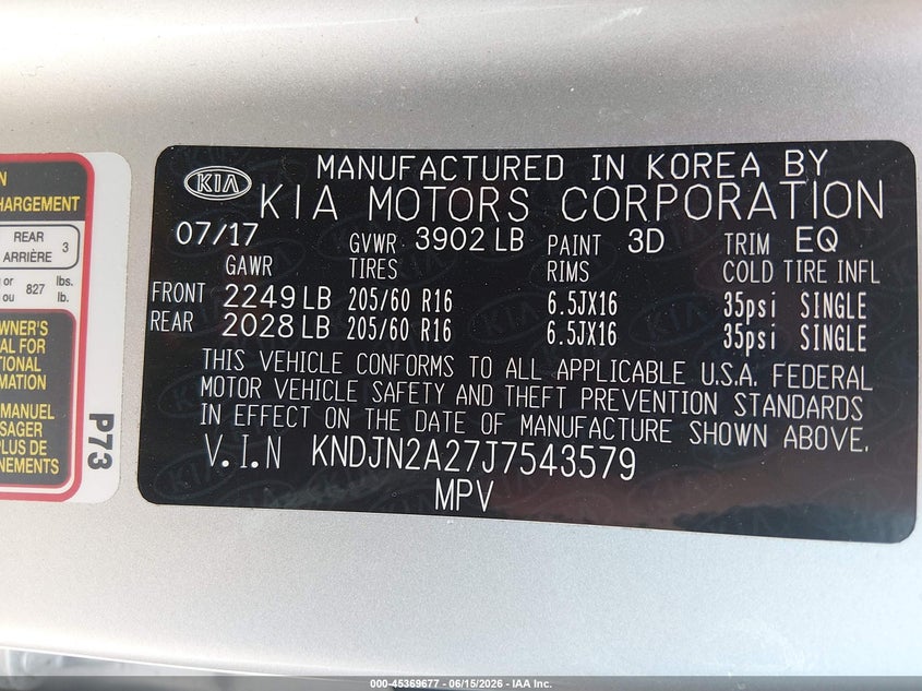 2018 Kia Soul VIN KNDJN2A27J7543579 IAAI salvage auction — RIGHT SIDE, Salvage (Ohio), sold $2,500 on 2026-07-07 (photo 9)