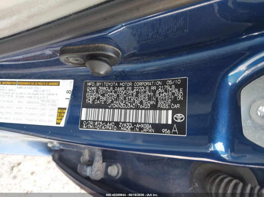 2010 Toyota Prius VIN JTDKN3DU3A0176423 IAAI salvage auction — FRONT END, Salvage (Texas), sold $1,850 on 2026-07-24 (photo 9)