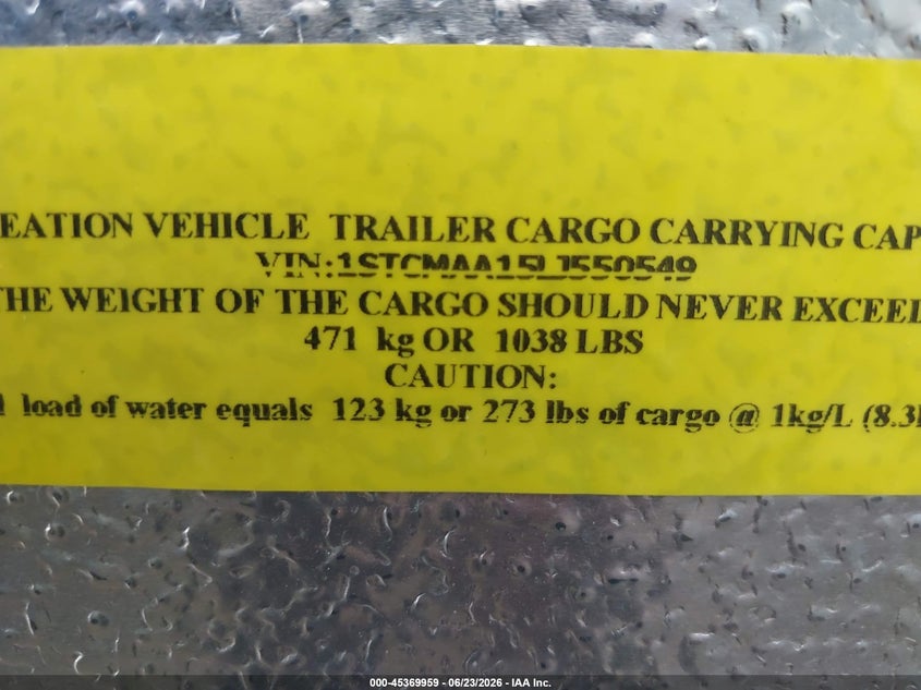 2020 Airstream Other VIN 1STCMAA15LJ550549 IAAI salvage auction — HAIL, Clear (Oklahoma), sold $27,750 on 2026-09-10 (photo 9)
