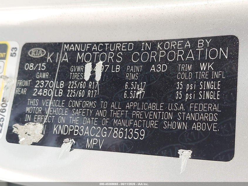 2016 Kia Sportage VIN KNDPB3AC2G7861359 IAAI salvage auction — FRONT END, Salvage (Ohio), sold $2,000 on 2026-07-29 (photo 9)