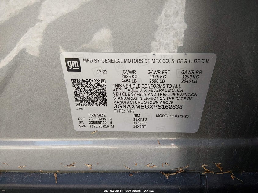 2023 Chevrolet Equinox VIN 3GNAXMEGXPS162838 IAAI salvage auction — UNKNOWN, Salvage (Alabama), sold $8,550 on 2026-07-29 (photo 9)