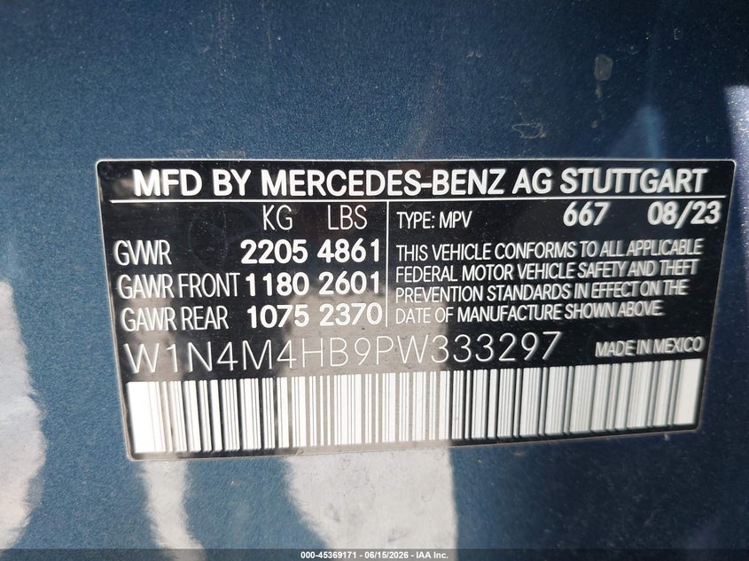 2023 Mercedes-benz Glb VIN W1N4M4HB9PW333297 IAAI salvage auction — REAR END, Salvage Title, sold $11,600 on 2026-07-28 (photo 9)