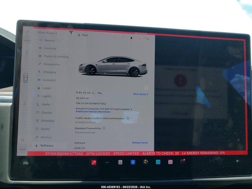 2022 Tesla Model s VIN 5YJSA1E50NF477052 IAAI salvage auction — WATER/FLOOD, Salvage Title, sold $13,250 on 2026-07-30 (photo 7)