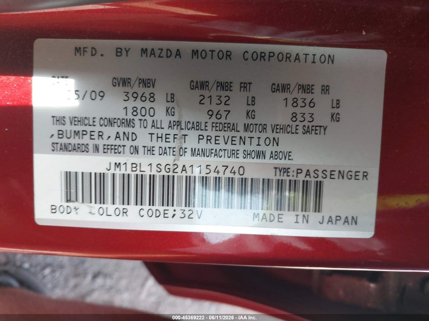 2010 Mazda 3 VIN JM1BL1SG2A1154740 IAAI salvage auction — NORMAL WEAR, Clear (New Jersey), sold $325 on 2026-07-08 (photo 9)