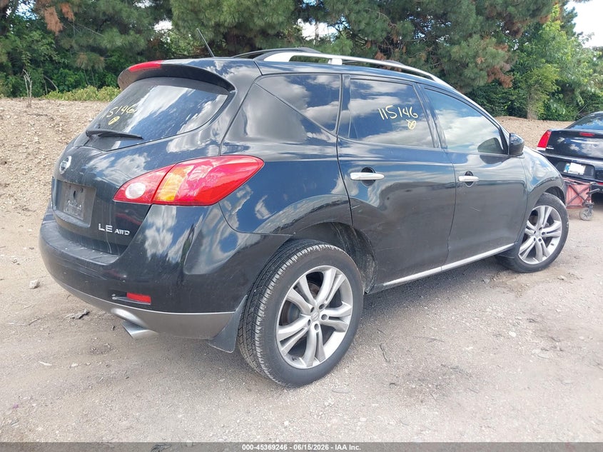 2009 Nissan Murano VIN JN8AZ18WX9W115146 IAAI salvage auction — LEFT FRONT, Clear (Indiana), sold $400 on 2026-07-22 (photo 4)