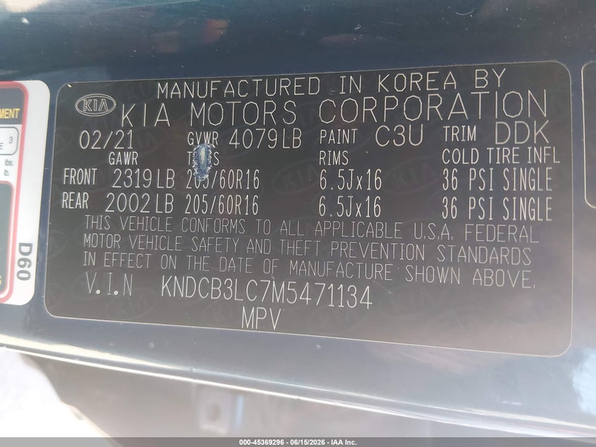 2021 Kia Niro VIN KNDCB3LC7M5471134 IAAI salvage auction — RIGHT FRONT, Salvage (Ohio), sold $6,875 on 2026-07-21 (photo 9)