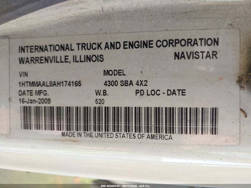 2010 International 4000 series VIN 1HTMMAAL8AH174165 IAAI salvage auction — NORMAL WEAR, Clear - Dealer Only (California), sold $1,150 on 2026-07-21 (photo 8)