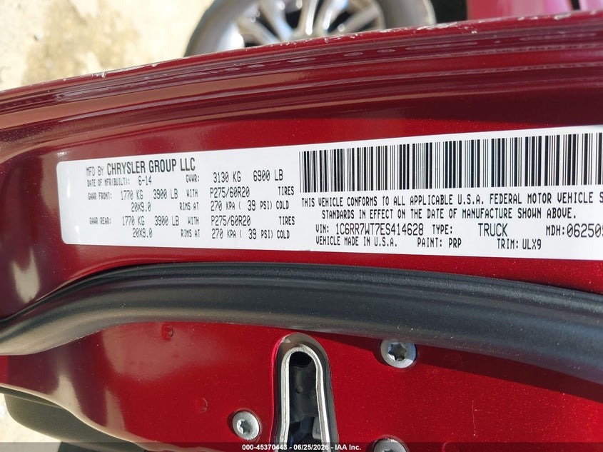 2014 Ram 1500 VIN 1C6RR7WT7ES414628 IAAI salvage auction — REAR END, Salvage (Virginia), sold $2,800 on 2026-07-24 (photo 9)
