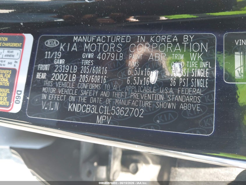 2020 Kia Niro VIN KNDCB3LC1L5362702 IAAI salvage auction — REAR END, Salvage (North Carolina), sold $1,400 on 2026-07-29 (photo 9)
