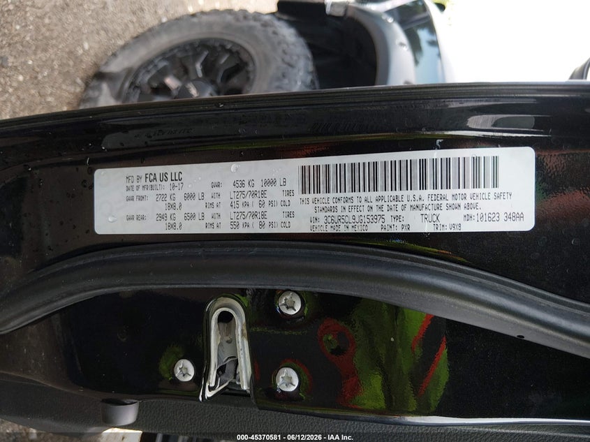 2018 Ram 2500 VIN 3C6UR5CL9JG153975 IAAI salvage auction — LEFT REAR, Clear (Indiana), sold $16,900 on 2026-07-29 (photo 9)