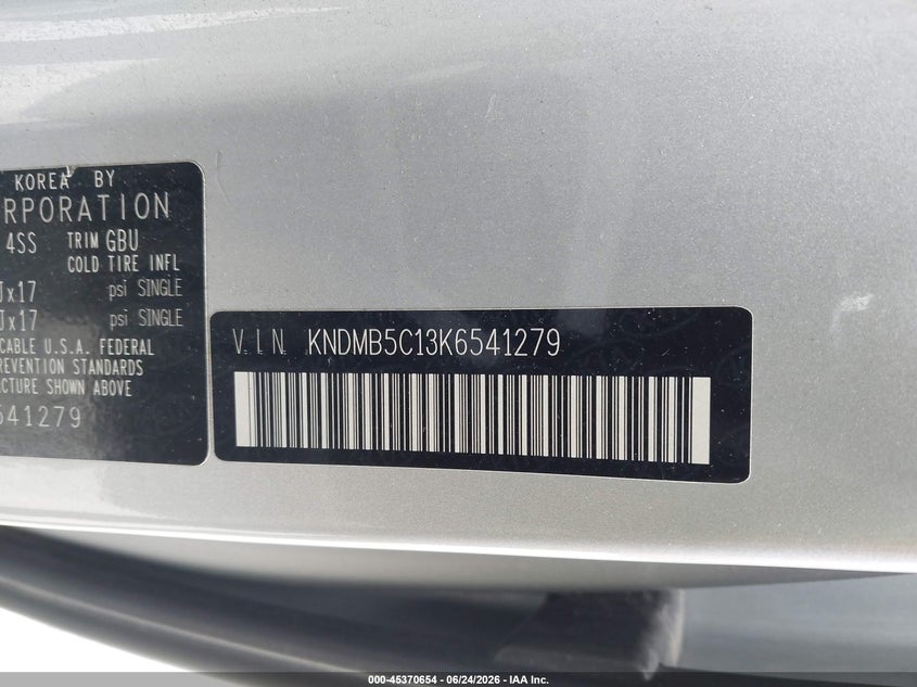 2019 Kia SEDONA VIN KNDMB5C13K6541279 IAAI salvage auction — REAR END, Salvage (Illinois), sold $25 on 2026-07-21 (photo 9)