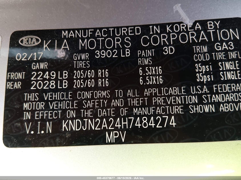 2017 Kia Soul VIN KNDJN2A24H7484274 IAAI salvage auction — FRONT END, Salvage (Kansas), sold $725 on 2026-07-15 (photo 9)