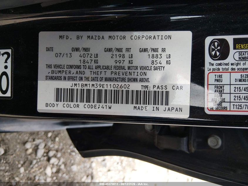 2014 Mazda 3 VIN JM1BM1M39E1102602 IAAI salvage auction — FRONT END, Wait Title, sold $1,300 on 2026-09-06 (photo 9)