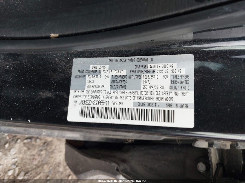 2016 Mazda Cx-5 VIN JM3KE2DY2G0665411 IAAI salvage auction — NORMAL WEAR, Clear (South Carolina), sold $2,950 on 2026-07-28 (photo 9)