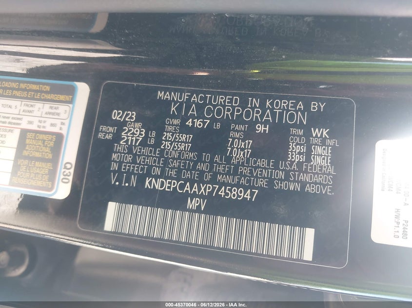 2023 Kia Seltos VIN KNDEPCAAXP7458947 IAAI salvage auction — REAR END, Salvage (Illinois), sold $5,900 on 2026-07-20 (photo 9)
