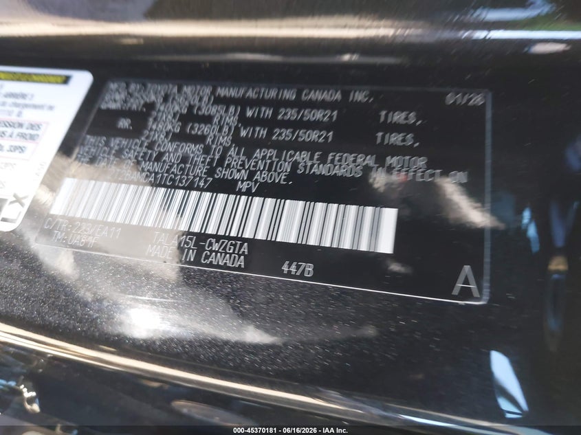 2026 Lexus Rx VIN 2T2BAMCA1TC137147 IAAI salvage auction — FRONT & REAR, Salvage Title, sold $12,600 on 2026-07-30 (photo 9)
