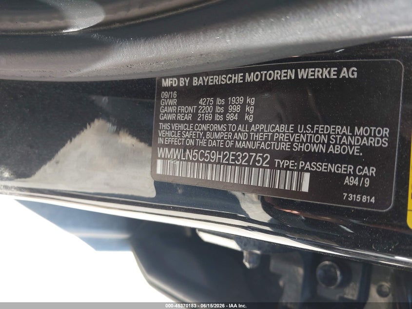 2017 Mini Clubman VIN WMWLN5C59H2E32752 IAAI salvage auction — RIGHT SIDE, Salvage (North Carolina), sold $350 on 2026-07-29 (photo 9)