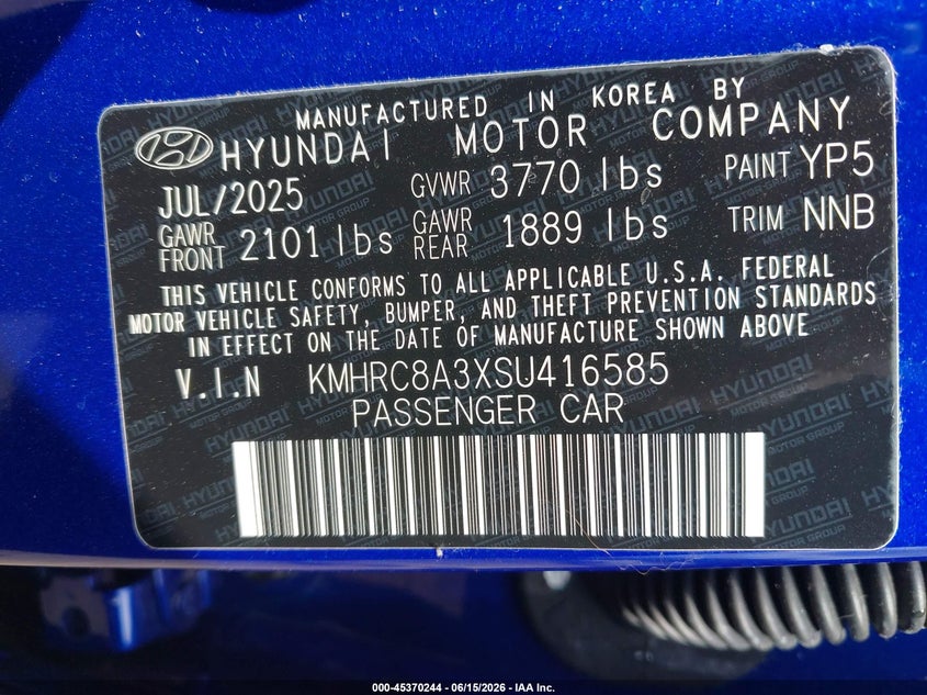 2025 Hyundai Venue VIN KMHRC8A3XSU416585 IAAI salvage auction — FRONT END, Salvage Title, sold $25 on 2026-07-27 (photo 9)