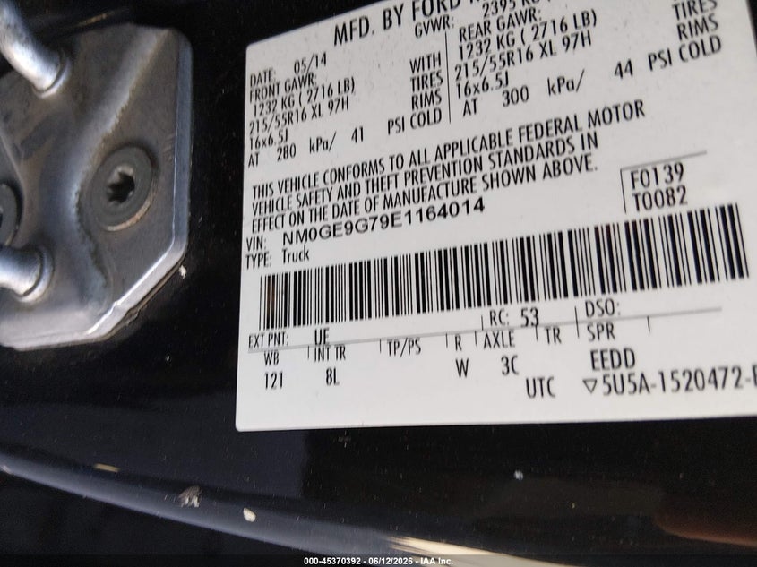 2014 Ford Transit VIN NM0GE9G79E1164014 IAAI salvage auction — REAR END, Salvage (Missouri), sold $500 on 2026-07-30 (photo 9)
