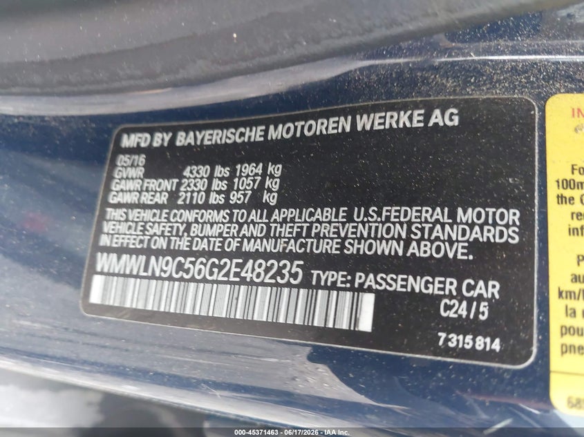 2016 Mini Clubman VIN WMWLN9C56G2E48235 IAAI salvage auction — ALL OVER, Salvage (Georgia), sold $925 on 2026-07-09 (photo 9)