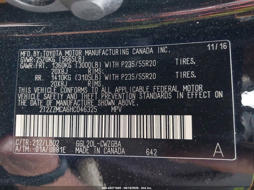 2017 Lexus Rx VIN 2T2ZZMCA6HC046325 IAAI salvage auction — FRONT END, Salvage (Florida), sold $7,200 on 2026-07-29 (photo 9)