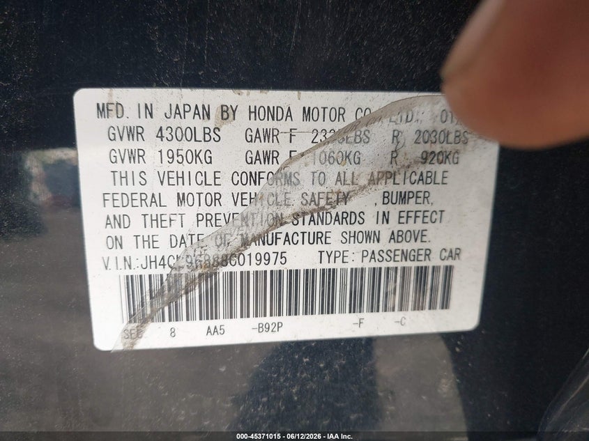 2008 Acura Tsx VIN JH4CL96888C019975 IAAI salvage auction — FRONT & REAR, Salvage (Pennsylvania), sold $400 on 2026-07-07 (photo 9)
