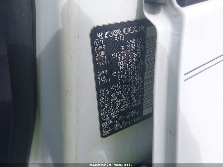 2014 Nissan Juke VIN JN8AF5MR7ET350910 IAAI salvage auction — FRONT END, Rebuildable (Florida), sold $700 on 2026-07-14 (photo 9)