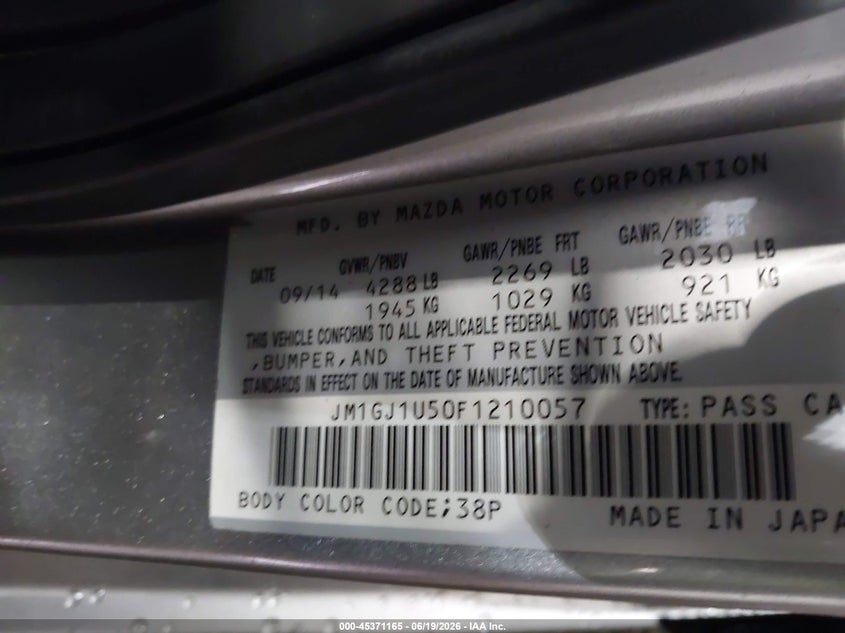 2015 Mazda 6 VIN JM1GJ1U50F1210057 IAAI salvage auction — UNDERCARRIAGE, Clear (Virginia), sold $550 on 2026-07-30 (photo 9)