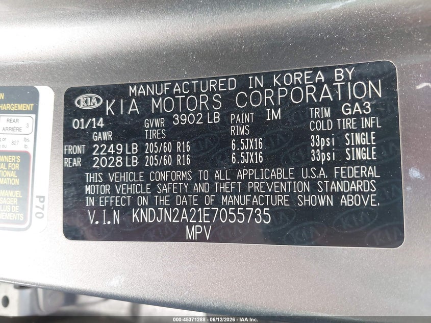 2014 Kia Soul VIN KNDJN2A21E7055735 IAAI salvage auction — NORMAL WEAR, Original (Texas), sold $1,100 on 2026-07-20 (photo 9)
