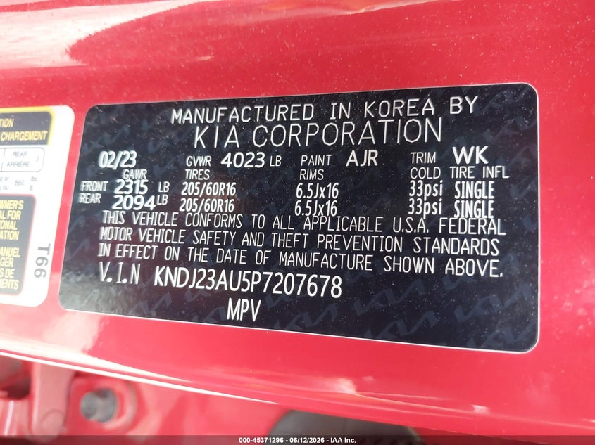 2023 Kia Soul VIN KNDJ23AU5P7207678 IAAI salvage auction — FRONT END, Salvage (Pennsylvania), sold $1,950 on 2026-07-31 (photo 9)