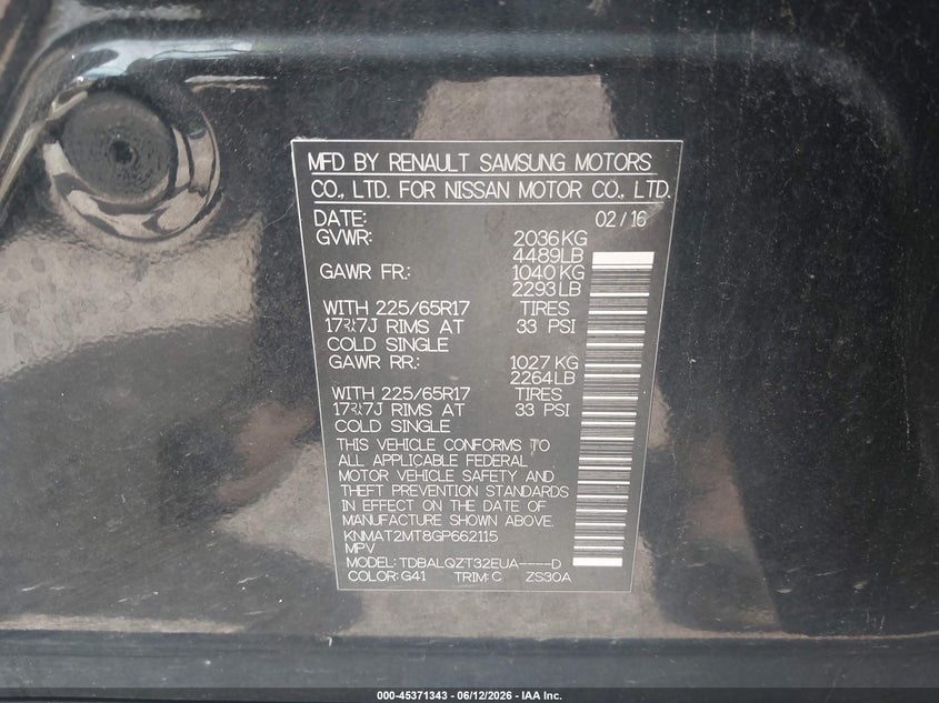 2016 Nissan Rogue VIN KNMAT2MT8GP662115 IAAI salvage auction — FRONT END, Salvage (Ohio), sold $375 on 2026-07-07 (photo 9)