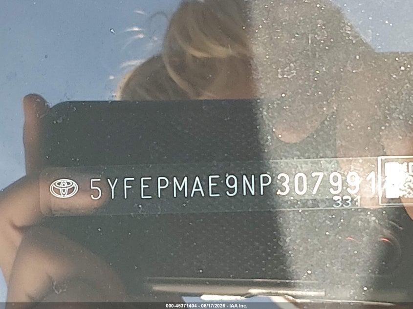 2022 Toyota Corolla VIN 5YFEPMAE9NP307991 IAAI salvage auction — REAR END, Salvage Title, sold $3,100 on 2026-07-17 (photo 9)