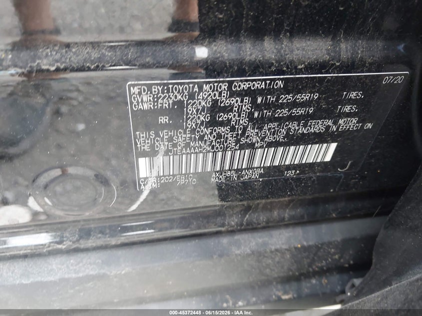 2021 Toyota Venza VIN JTEAAAAH2MJ001254 IAAI salvage auction — FRONT END, Salvage (Virginia), sold $7,100 on 2026-07-14 (photo 9)