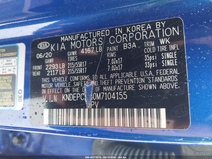 2021 Kia Seltos VIN KNDEPCAA0M7104155 IAAI salvage auction — FRONT END, Original (Texas), sold $3,750 on 2026-08-01 (photo 9)