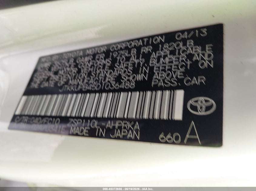 2013 Scion Xd VIN JTKKUPB45D1036488 IAAI salvage auction — FRONT END, Salvage (Kentucky), sold $550 on 2026-07-31 (photo 9)