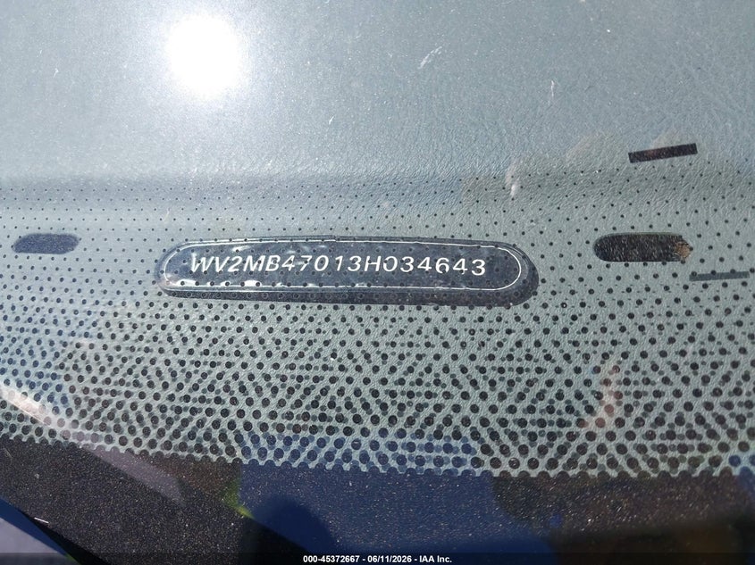 2003 Volkswagen Eurovan VIN WV2MB47013H034643 IAAI salvage auction — NORMAL WEAR, Release Of Interest (Washington), sold $775 on 2026-07-21 (photo 9)