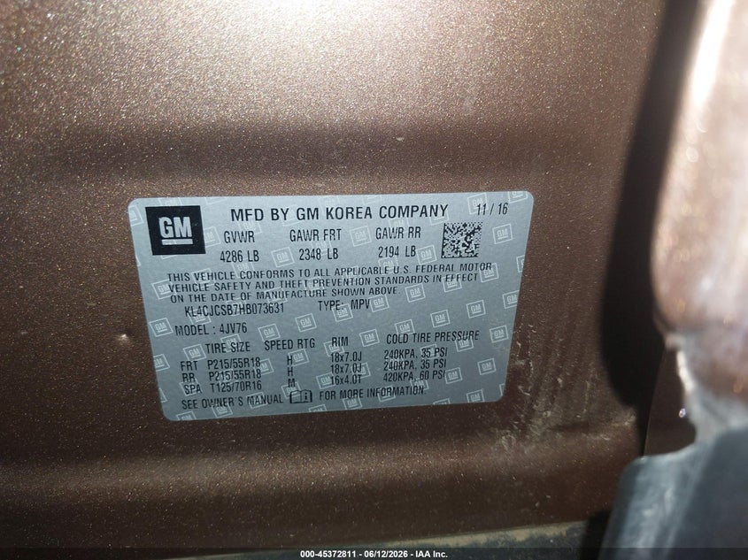 2017 Buick Encore VIN KL4CJCSB7HB073631 IAAI salvage auction — FRONT END, Salvage (Arizona), sold $25 on 2026-07-28 (photo 9)