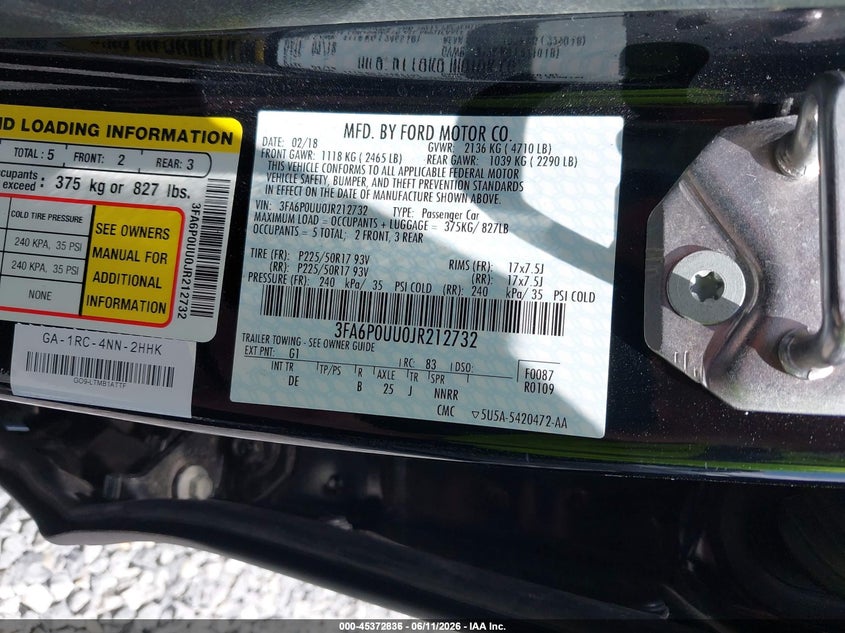 2018 Ford Fusion VIN 3FA6P0UU0JR212732 IAAI salvage auction — NORMAL WEAR, SF97 (Virginia), sold $11,750 on 2026-07-22 (photo 9)