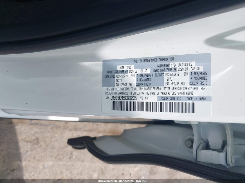 2025 Mazda Cx-5 VIN JM3KFBCM5S0809635 IAAI salvage auction — FRONT END, Salvage (Virginia), sold $5,500 on 2026-07-28 (photo 9)